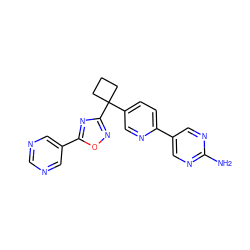 Nc1ncc(-c2ccc(C3(c4noc(-c5cncnc5)n4)CCC3)cn2)cn1 ZINC000096175505