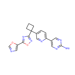 Nc1ncc(-c2ccc(C3(c4noc(-c5cnco5)n4)CCC3)cn2)cn1 ZINC000096175503