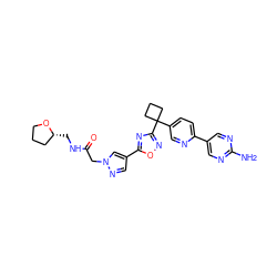 Nc1ncc(-c2ccc(C3(c4noc(-c5cnn(CC(=O)NC[C@@H]6CCCO6)c5)n4)CCC3)cn2)cn1 ZINC000096175562