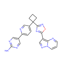 Nc1ncc(-c2ccc(C3(c4noc(-c5cnn6cccnc56)n4)CCC3)cn2)cn1 ZINC000096175428
