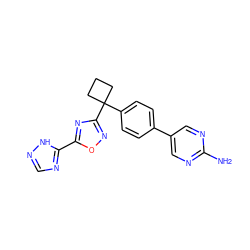 Nc1ncc(-c2ccc(C3(c4noc(-c5ncn[nH]5)n4)CCC3)cc2)cn1 ZINC000149789774