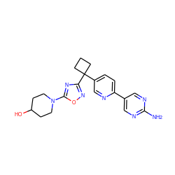 Nc1ncc(-c2ccc(C3(c4noc(N5CCC(O)CC5)n4)CCC3)cn2)cn1 ZINC000096175560