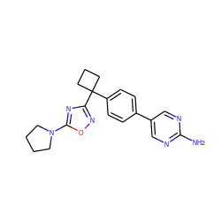 Nc1ncc(-c2ccc(C3(c4noc(N5CCCC5)n4)CCC3)cc2)cn1 ZINC000149881197
