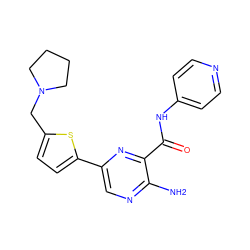 Nc1ncc(-c2ccc(CN3CCCC3)s2)nc1C(=O)Nc1ccncc1 ZINC000150007607