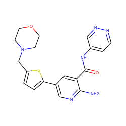 Nc1ncc(-c2ccc(CN3CCOCC3)s2)cc1C(=O)Nc1ccnnc1 ZINC000150019801