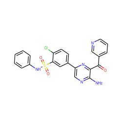 Nc1ncc(-c2ccc(Cl)c(S(=O)(=O)Nc3ccccc3)c2)nc1C(=O)c1cccnc1 ZINC000043208250