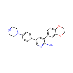 Nc1ncc(-c2ccc(N3CCNCC3)cc2)cc1-c1ccc2c(c1)OCCO2 ZINC000299838651