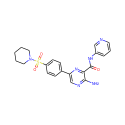 Nc1ncc(-c2ccc(S(=O)(=O)N3CCCCC3)cc2)nc1C(=O)Nc1cccnc1 ZINC000034298540