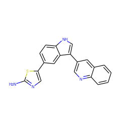 Nc1ncc(-c2ccc3[nH]cc(-c4cnc5ccccc5c4)c3c2)s1 ZINC000218106486