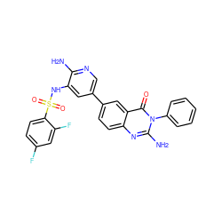 Nc1ncc(-c2ccc3nc(N)n(-c4ccccc4)c(=O)c3c2)cc1NS(=O)(=O)c1ccc(F)cc1F ZINC000103264426