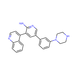 Nc1ncc(-c2cccc(N3CCNCC3)c2)cc1-c1ccnc2ccccc12 ZINC000299836978