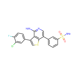 Nc1ncc(-c2cccc(S(N)(=O)=O)c2)c2scc(-c3ccc(F)c(Cl)c3)c12 ZINC000028884841