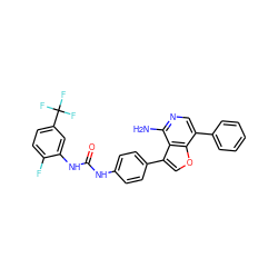 Nc1ncc(-c2ccccc2)c2occ(-c3ccc(NC(=O)Nc4cc(C(F)(F)F)ccc4F)cc3)c12 ZINC000028884874