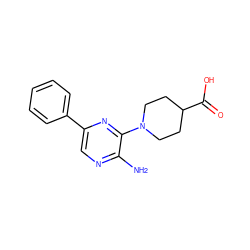 Nc1ncc(-c2ccccc2)nc1N1CCC(C(=O)O)CC1 ZINC000064448990