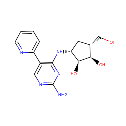 Nc1ncc(-c2ccccn2)c(N[C@@H]2C[C@H](CO)[C@@H](O)[C@H]2O)n1 ZINC000299868174