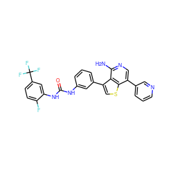 Nc1ncc(-c2cccnc2)c2scc(-c3cccc(NC(=O)Nc4cc(C(F)(F)F)ccc4F)c3)c12 ZINC000095597417