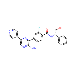 Nc1ncc(-c2ccncc2)nc1-c1ccc(C(=O)N[C@H](CO)c2ccccc2)c(F)c1 ZINC001772651744