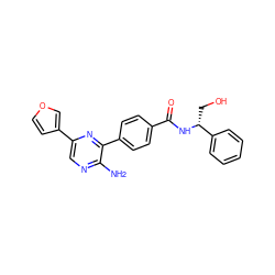 Nc1ncc(-c2ccoc2)nc1-c1ccc(C(=O)N[C@H](CO)c2ccccc2)cc1 ZINC001772590679