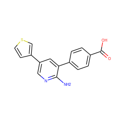 Nc1ncc(-c2ccsc2)cc1-c1ccc(C(=O)O)cc1 ZINC000045336533