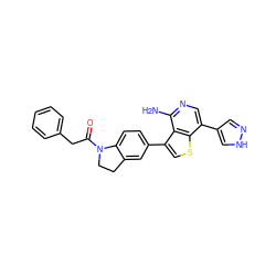 Nc1ncc(-c2cn[nH]c2)c2scc(-c3ccc4c(c3)CCN4C(=O)Cc3ccccc3)c12 ZINC000095552277