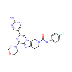 Nc1ncc(-c2cn3c4c(nc3c(N3CCOCC3)n2)CCN(C(=O)Nc2ccc(F)cc2)C4)cn1 ZINC001772588609