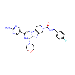 Nc1ncc(-c2cn3c4c(nc3c(N3CCOCC3)n2)CN(C(=O)NCc2ccc(F)cc2)CC4)cn1 ZINC001772574945