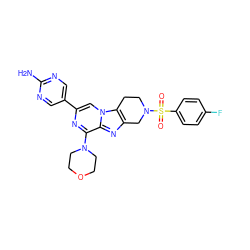 Nc1ncc(-c2cn3c4c(nc3c(N3CCOCC3)n2)CN(S(=O)(=O)c2ccc(F)cc2)CC4)cn1 ZINC001772590846