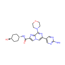 Nc1ncc(-c2cn3cc(C(=O)N[C@H]4CC[C@H](O)CC4)nc3c(N3CCOCC3)n2)cn1 ZINC000261075363