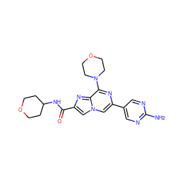 Nc1ncc(-c2cn3cc(C(=O)NC4CCOCC4)nc3c(N3CCOCC3)n2)cn1 ZINC000068247293