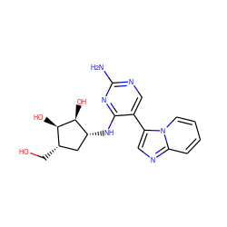 Nc1ncc(-c2cnc3ccccn23)c(N[C@@H]2C[C@H](CO)[C@@H](O)[C@H]2O)n1 ZINC000299864572