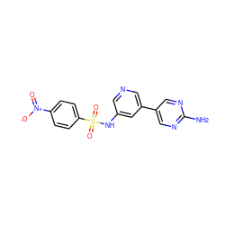 Nc1ncc(-c2cncc(NS(=O)(=O)c3ccc([N+](=O)[O-])cc3)c2)cn1 ZINC000073196674