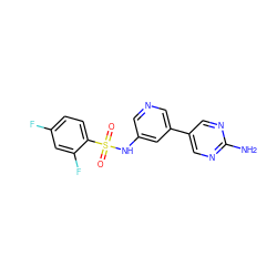 Nc1ncc(-c2cncc(NS(=O)(=O)c3ccc(F)cc3F)c2)cn1 ZINC000073168353