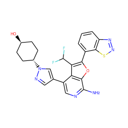 Nc1ncc(-c2cnn([C@H]3CC[C@H](O)CC3)c2)c2c(C(F)F)c(-c3cccc4nnsc34)oc12 ZINC000261086457