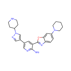 Nc1ncc(-c2cnn(C3CCNCC3)c2)cc1-c1nc2ccc(N3CCCCC3)cc2o1 ZINC000103247693