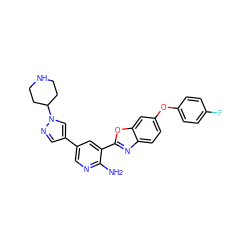 Nc1ncc(-c2cnn(C3CCNCC3)c2)cc1-c1nc2ccc(Oc3ccc(F)cc3)cc2o1 ZINC000103248527