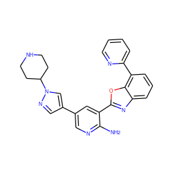 Nc1ncc(-c2cnn(C3CCNCC3)c2)cc1-c1nc2cccc(-c3ccccn3)c2o1 ZINC000084652258