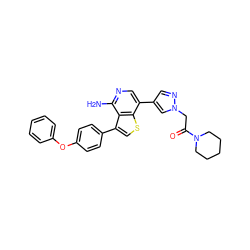 Nc1ncc(-c2cnn(CC(=O)N3CCCCC3)c2)c2scc(-c3ccc(Oc4ccccc4)cc3)c12 ZINC000473111703