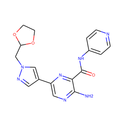 Nc1ncc(-c2cnn(CC3OCCO3)c2)nc1C(=O)Nc1ccncc1 ZINC000150032098