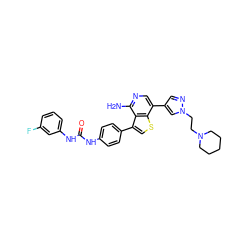 Nc1ncc(-c2cnn(CCN3CCCCC3)c2)c2scc(-c3ccc(NC(=O)Nc4cccc(F)c4)cc3)c12 ZINC000084635531