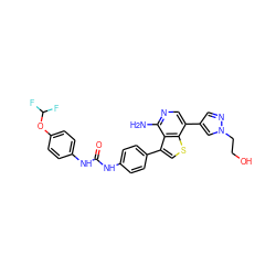 Nc1ncc(-c2cnn(CCO)c2)c2scc(-c3ccc(NC(=O)Nc4ccc(OC(F)F)cc4)cc3)c12 ZINC000063539825