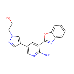 Nc1ncc(-c2cnn(CCO)c2)cc1-c1nc2ccccc2o1 ZINC000053244196