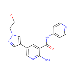 Nc1ncc(-c2cnn(CCO)c2)cc1C(=O)Nc1ccncc1 ZINC000150015687