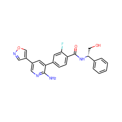 Nc1ncc(-c2cnoc2)cc1-c1ccc(C(=O)N[C@H](CO)c2ccccc2)c(F)c1 ZINC001772622800