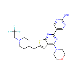 Nc1ncc(-c2nc(N3CCOCC3)c3cc(CC4CCN(CC(F)(F)F)CC4)sc3n2)cn1 ZINC000082151242