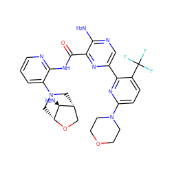 Nc1ncc(-c2nc(N3CCOCC3)ccc2C(F)(F)F)nc1C(=O)Nc1ncccc1N1C[C@@H]2CO[C@H](C1)[C@H]2N ZINC001772610926