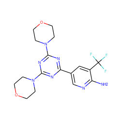 Nc1ncc(-c2nc(N3CCOCC3)nc(N3CCOCC3)n2)cc1C(F)(F)F ZINC001772582544