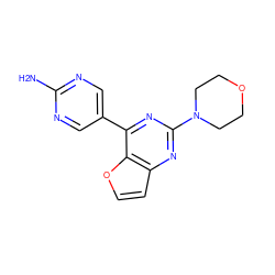 Nc1ncc(-c2nc(N3CCOCC3)nc3ccoc23)cn1 ZINC000205718303