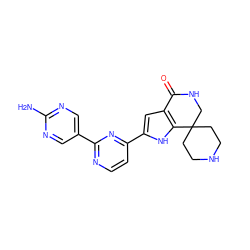 Nc1ncc(-c2nccc(-c3cc4c([nH]3)C3(CCNCC3)CNC4=O)n2)cn1 ZINC000071332855