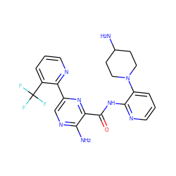 Nc1ncc(-c2ncccc2C(F)(F)F)nc1C(=O)Nc1ncccc1N1CCC(N)CC1 ZINC001772641480