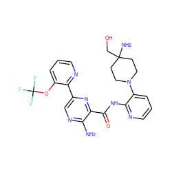 Nc1ncc(-c2ncccc2OC(F)(F)F)nc1C(=O)Nc1ncccc1N1CCC(N)(CO)CC1 ZINC001772646356